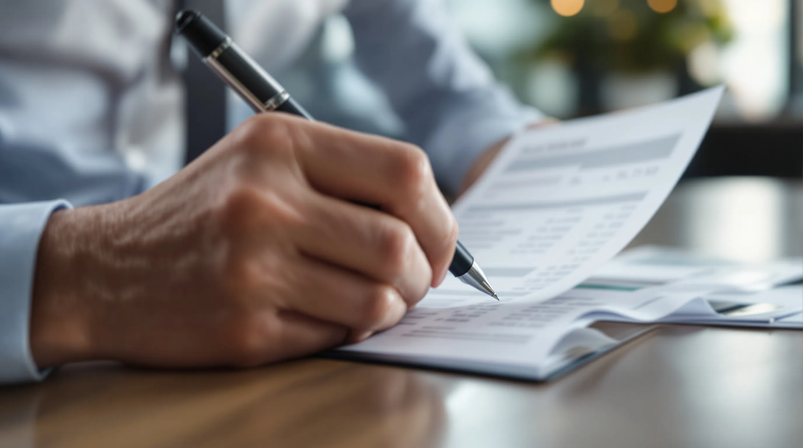 Business professional reviewing a highlighted reserve clause in a payment processing contract with bank statements showing withheld settlement amounts