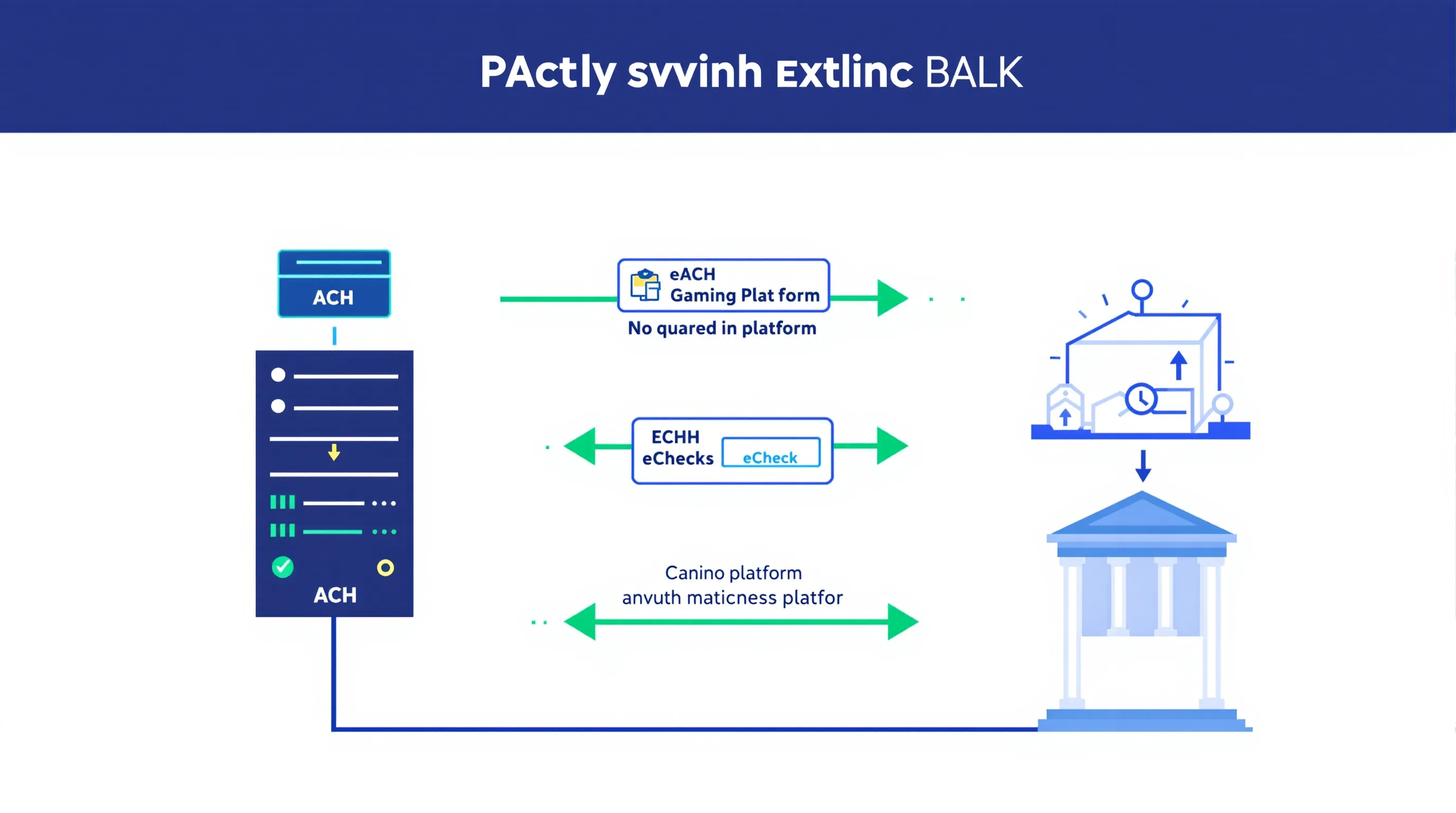 Illustration of ACH and eCheck payment rails connecting a gaming operator platform to bank settlement accounts