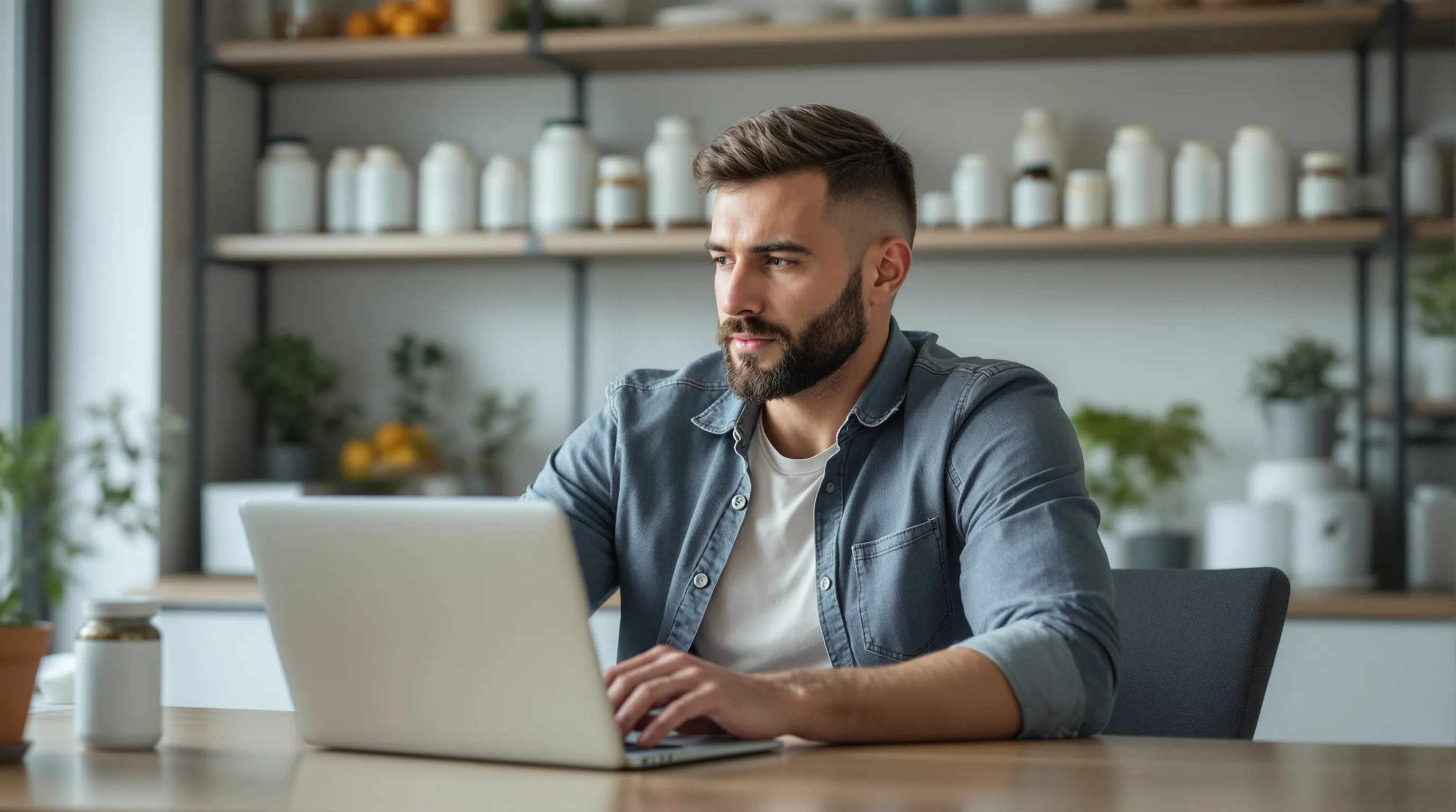 Supplement store owner reviewing a payment processor account suspension notice on a laptop
