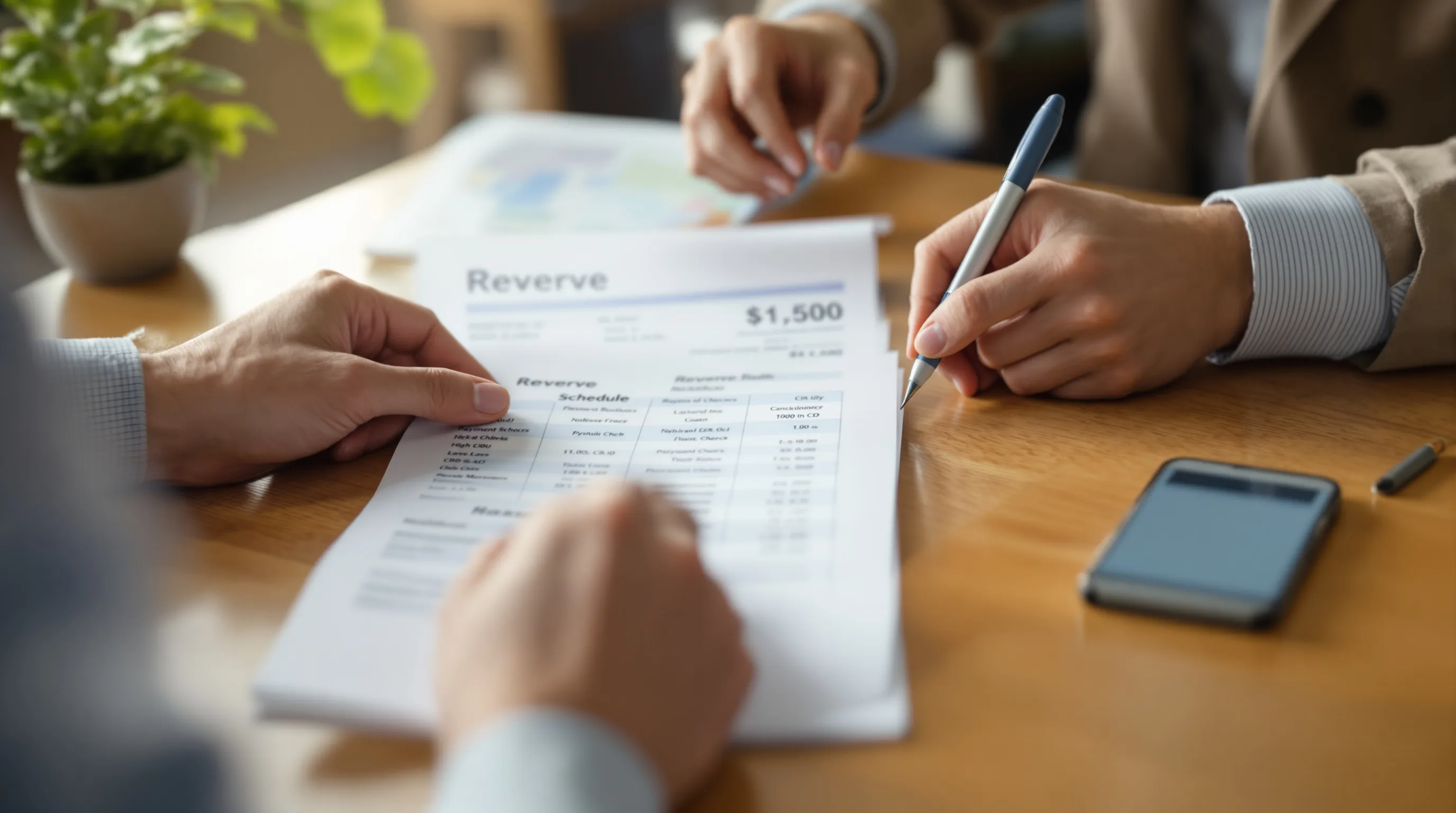 Business owner reviewing a printed reserve schedule next to a laptop